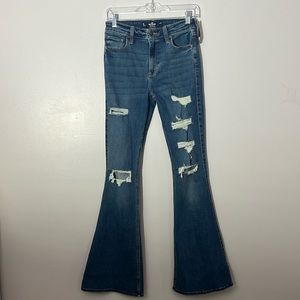 NWT Hollister High Rise Distressed Flare Jeans Size 8 Long